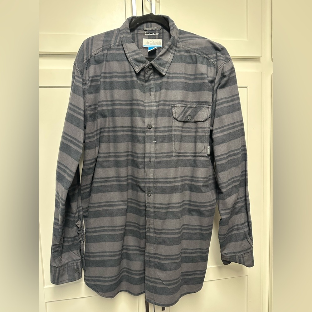 Columbia Men's Dark Gray Plaid Flannel Shirt, Omni-Wick Technology Sz XXL